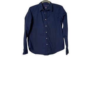 Ralph Lauren Sport Shirt Women’s L Navy Long-Sleeve Button-Down Logo Y2K Preppy